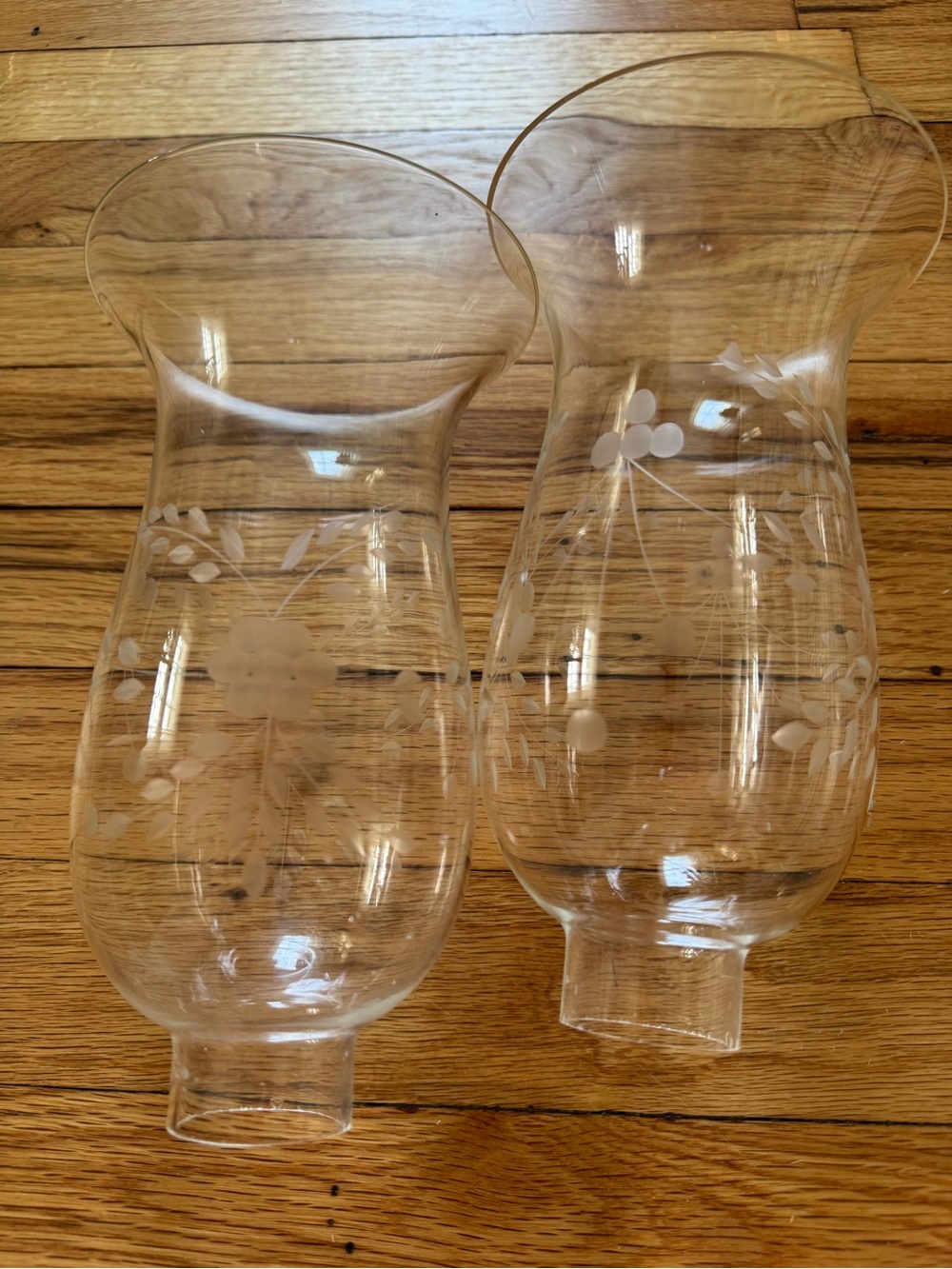 Clear Etched Glass Hurricane Shades - Pair